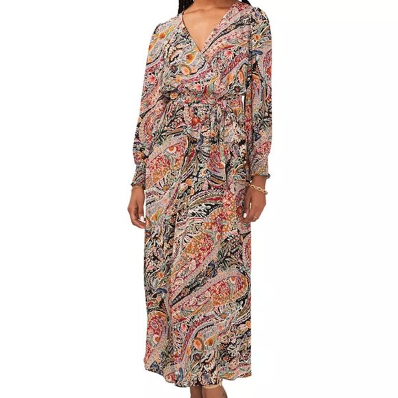 MSK Womens Multicolor Long Sleeve Belted Paisley Dress. Sz: XL - Picture 1 of 13